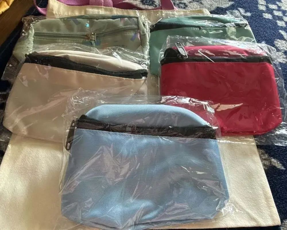 Set of 5 Assorted Multi-Color Zippered Pouch Bags